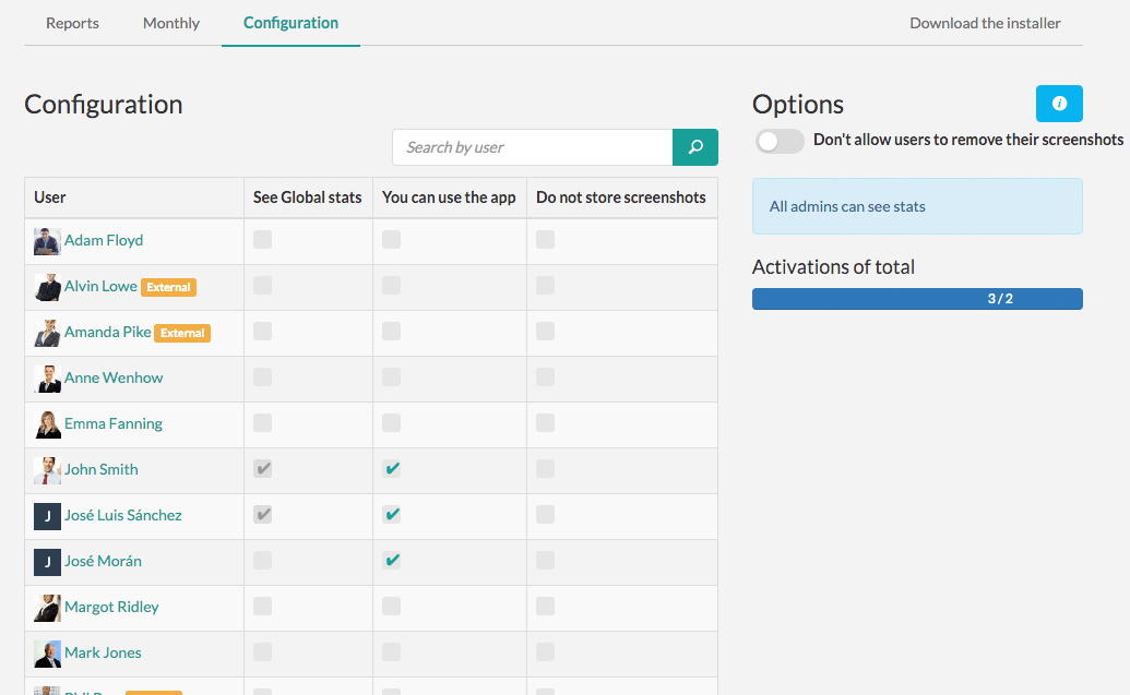 Different permissions and/or configurations